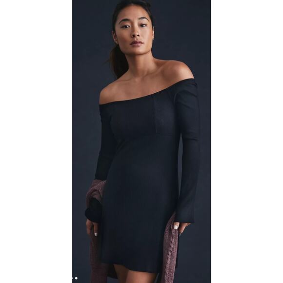 Daily Practice Stretch Ribbed Bell Sleeve Mini Dress Black Size XS - Picture 2 of 13